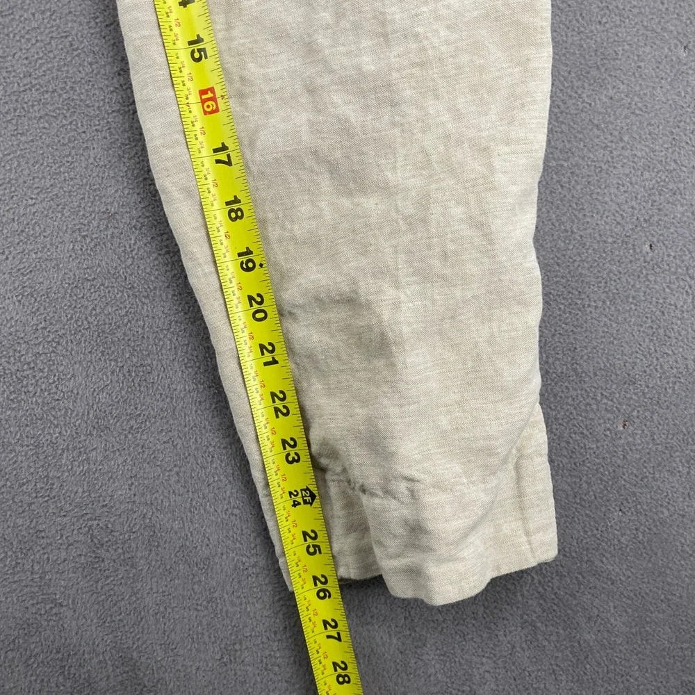 Mens Beige Linen Tapered Trousers Flat Front Casual Dress Pants Oatmeal 30x26